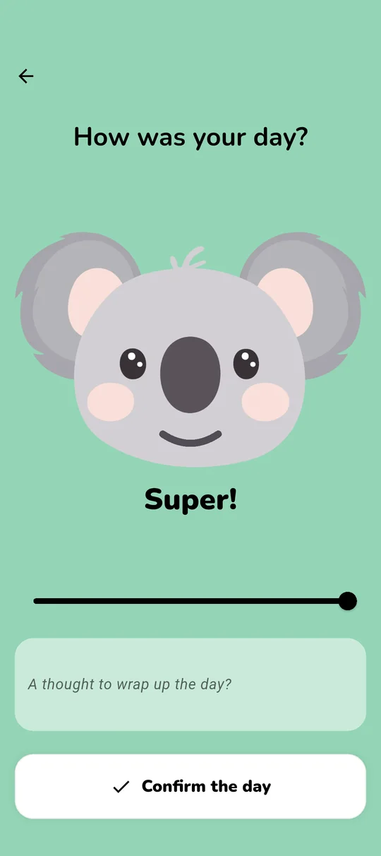 Daily mood tracking and streak screen