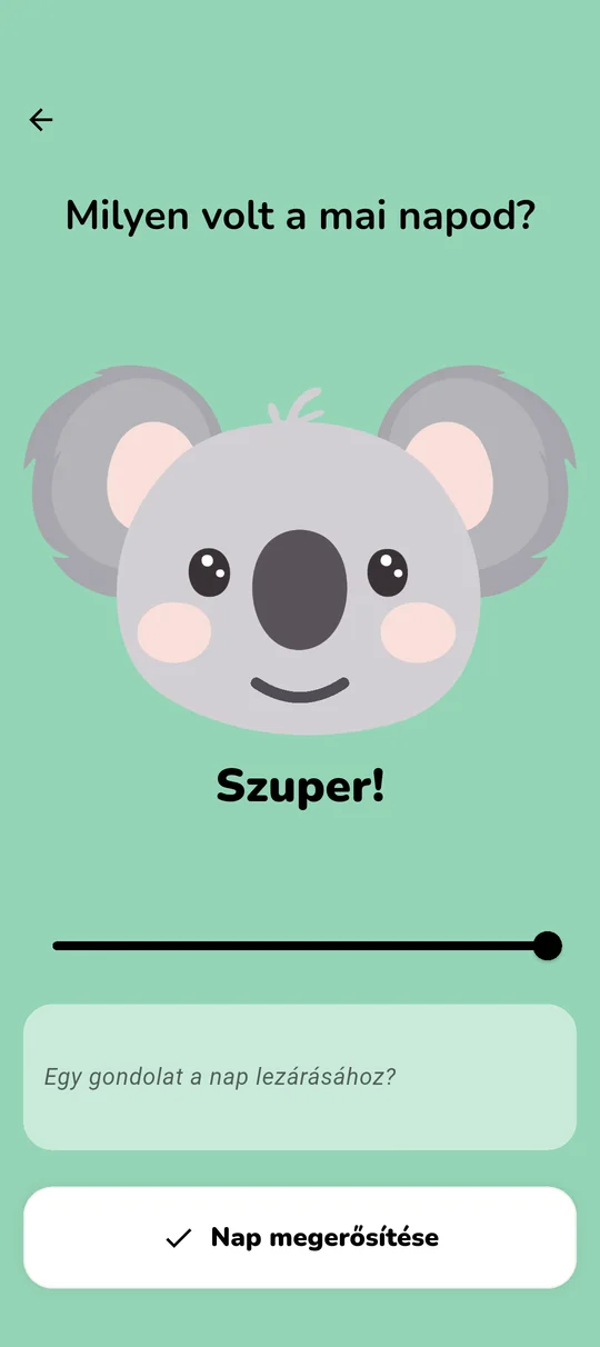 Napi hangulatkövetés és szériák képernyője